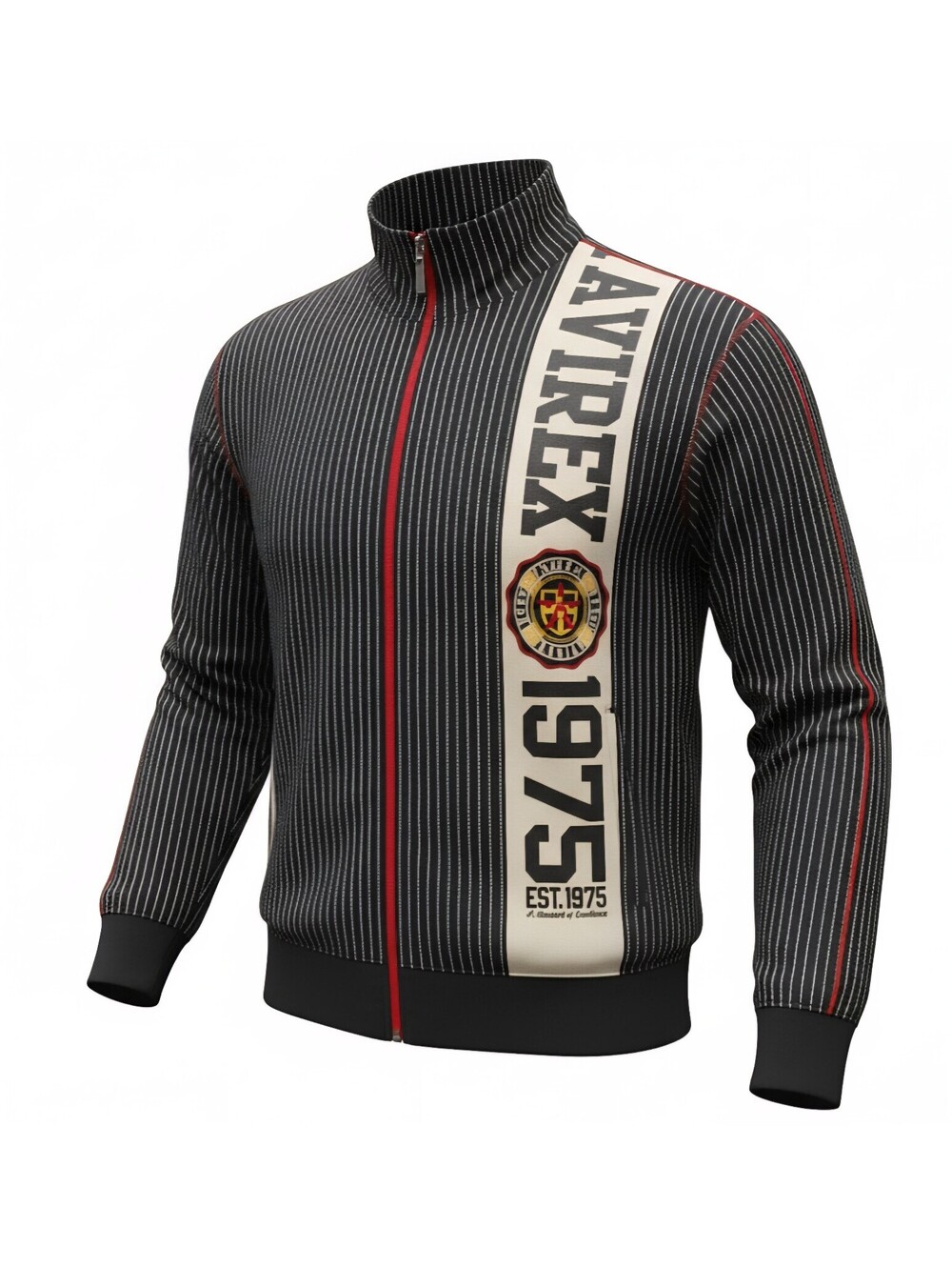 Vintage Y2K Avirex Pinstripe Track Jacket Mens Size L Black Full Zip Spellout